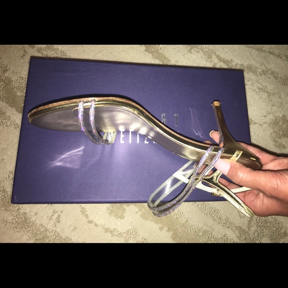 Gorgeous Clear, Gold & Crystal Strap Sandal Heels - Picture 5 of 8